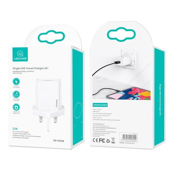 Зарядное устройство сетевое USAMS US-CC116 T18 Single USB Travel Charger
