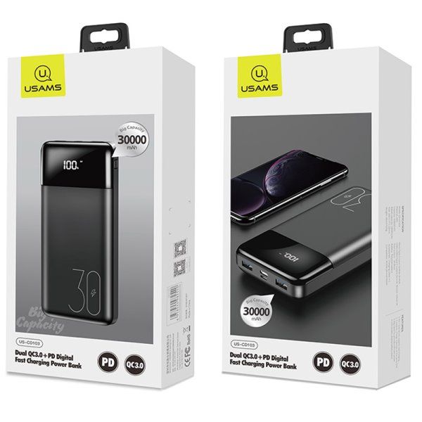 Портативное зарядное устройство Power bank Usams US-CD103 PB38 QC3.0+PD 30000 mAh