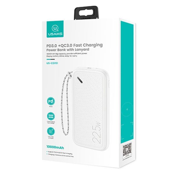 Портативное зарядное устройство Power bank Usams US-CD151 PB56 with Lanyard PD3.0 + QC3.0 10000mAh