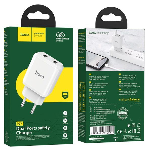 Зарядное устройство сетевое HOCO N7 (2USB/2,1A)