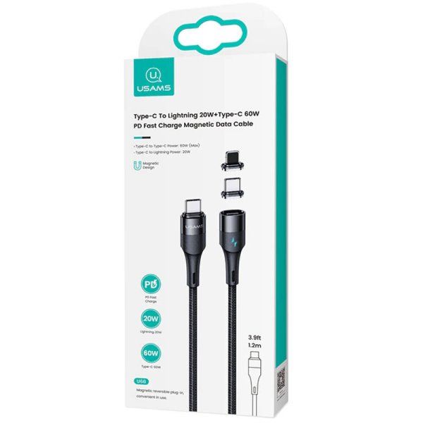 Дата кабель Usams US-SJ507 U66 Magnetic Type-C to Lightning 20W + Type-C 60W (2m)