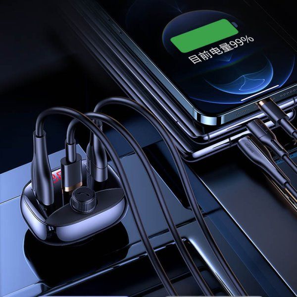 Автомобильное зарядное устройство Usams US-CC143 C25 50W 2A+C 3 Ports Digital Display Wireless FM Car Charger