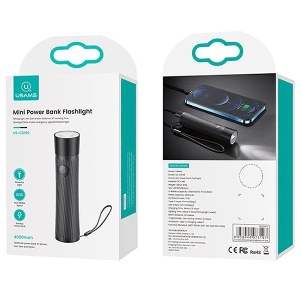 Портативное зарядное устройство USAMS US-CD166 Mini + LED фонарик 4000mAh