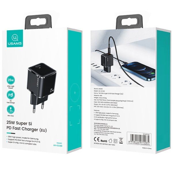 Зарядное устройство сетевое Usams US-CC140 T42 25W Super Si (1Type-C/25W)