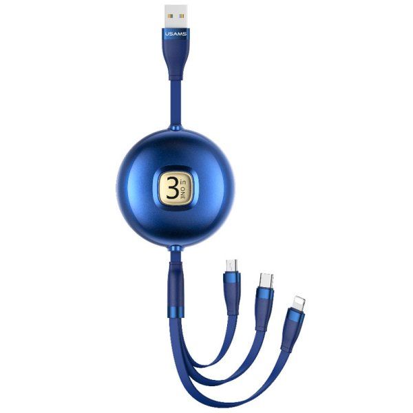Дата кабель Usams US-SJ508 U69 3IN1 Retractable Cable 1m