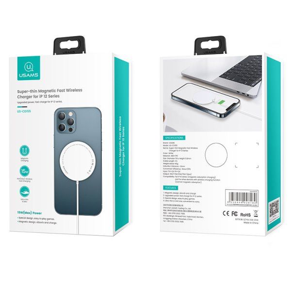 Беспроводное зарядное устройство Usams US-CD155 for iPhone 12, 15W, Type-C (магнитный)