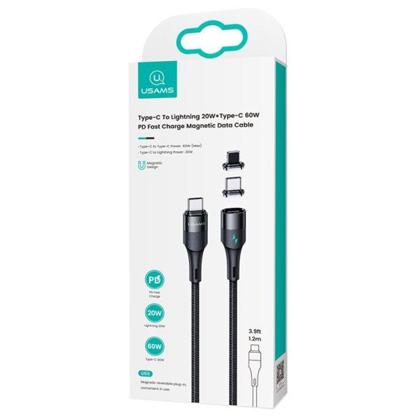 Дата кабель Usams US-SJ495 U66 Magnetic Type-C to Lightning 20W + Type-C 60W (1.2m)