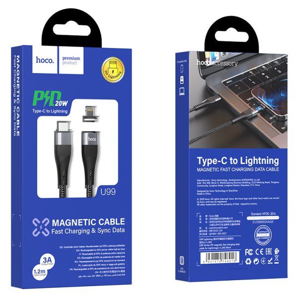 Дата кабель Hoco U99 Magnetic Type-C to Lightning 100W (1.2m)
