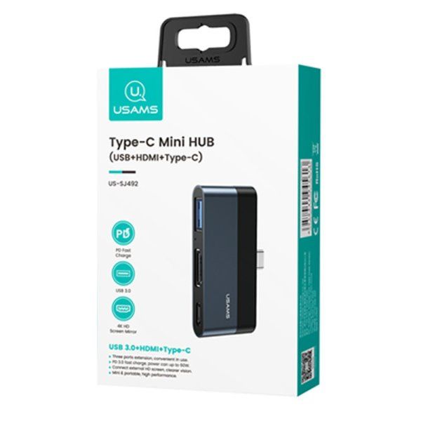 Переходник HUB Usams US-SJ492 Type-C Mini Hub (USB + HDMI + Type-C)