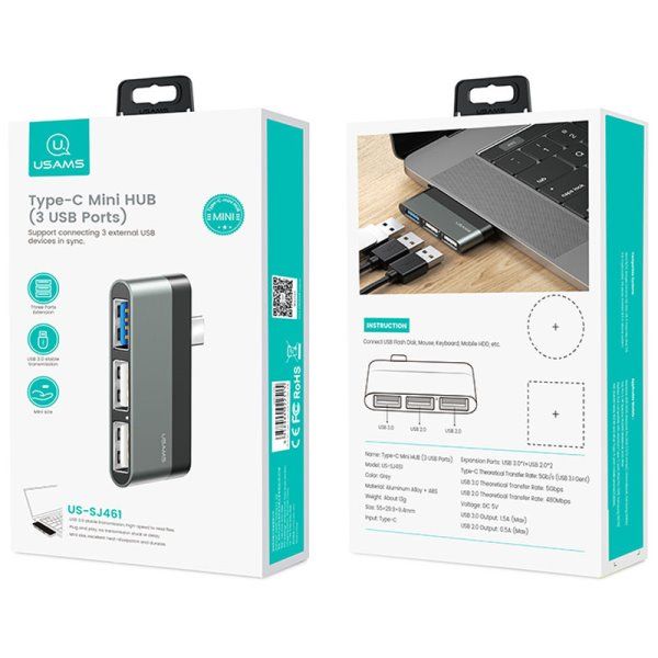 Переходник HUB Usams US-SJ461 Type-C to 3 USB port