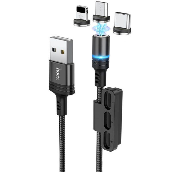 Дата кабель Hoco DU42 Magnetic 3in1 Lightning-microUSB-Type-C (1m)