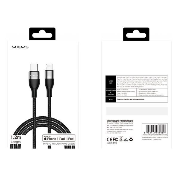 Дата кабель MJEMS US-SJ330 M2 Type-C to Lightning Fast Charging Cable 1.2m