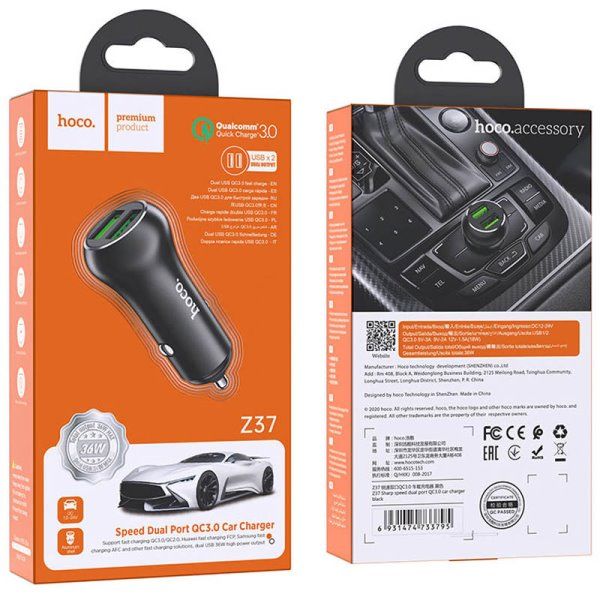 Автомобильное зарядное устройство Hoco Z37 QC3.0 (2USB)