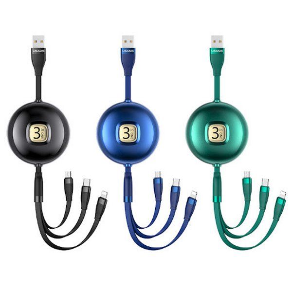 Дата кабель Usams US-SJ508 U69 3IN1 Retractable Cable 1m