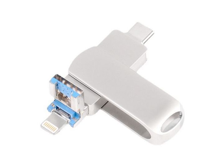 Портативный флеш-накопитель XON FlashDrive MultiConnect 128GB (USB 3.0 + Type-C + MicroUSB) Silver