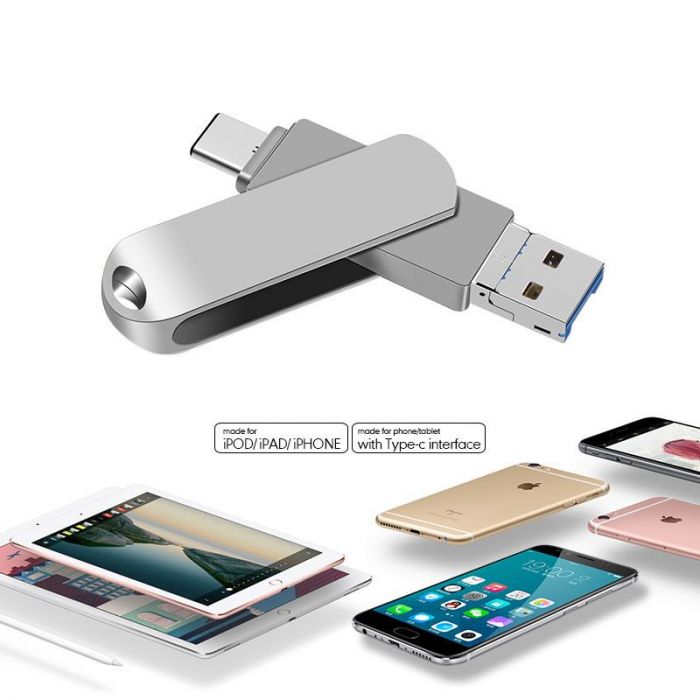 Портативный флеш-накопитель XON FlashDrive MultiConnect 128GB (USB 3.0 + Type-C + MicroUSB) Silver