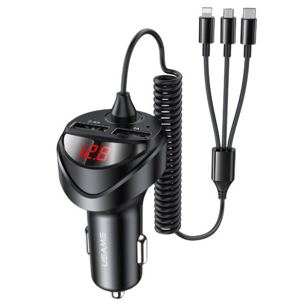 Автомобильное зарядное устройство Usams US-CC119 C22 (2USB/3.4A) + 3in1 combo кабель