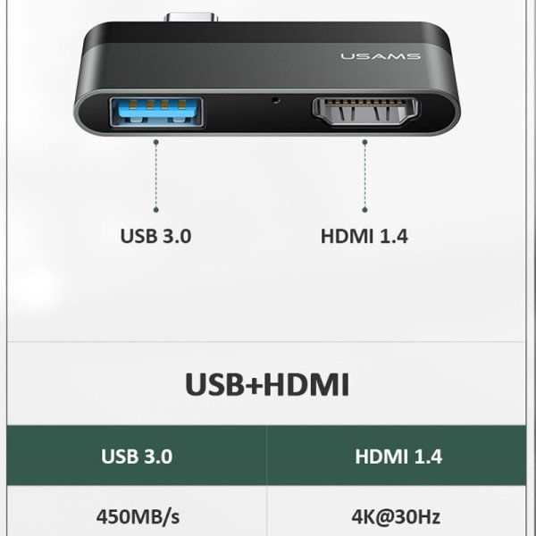 Переходник HUB Usams US-SJ462 Type-C Mini Hub (USB + HDMI)